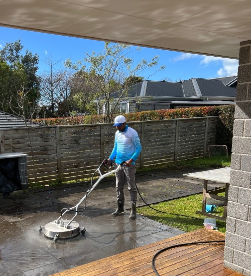 Patio surface cleaning in Tauranga with advanced pressure washing tools