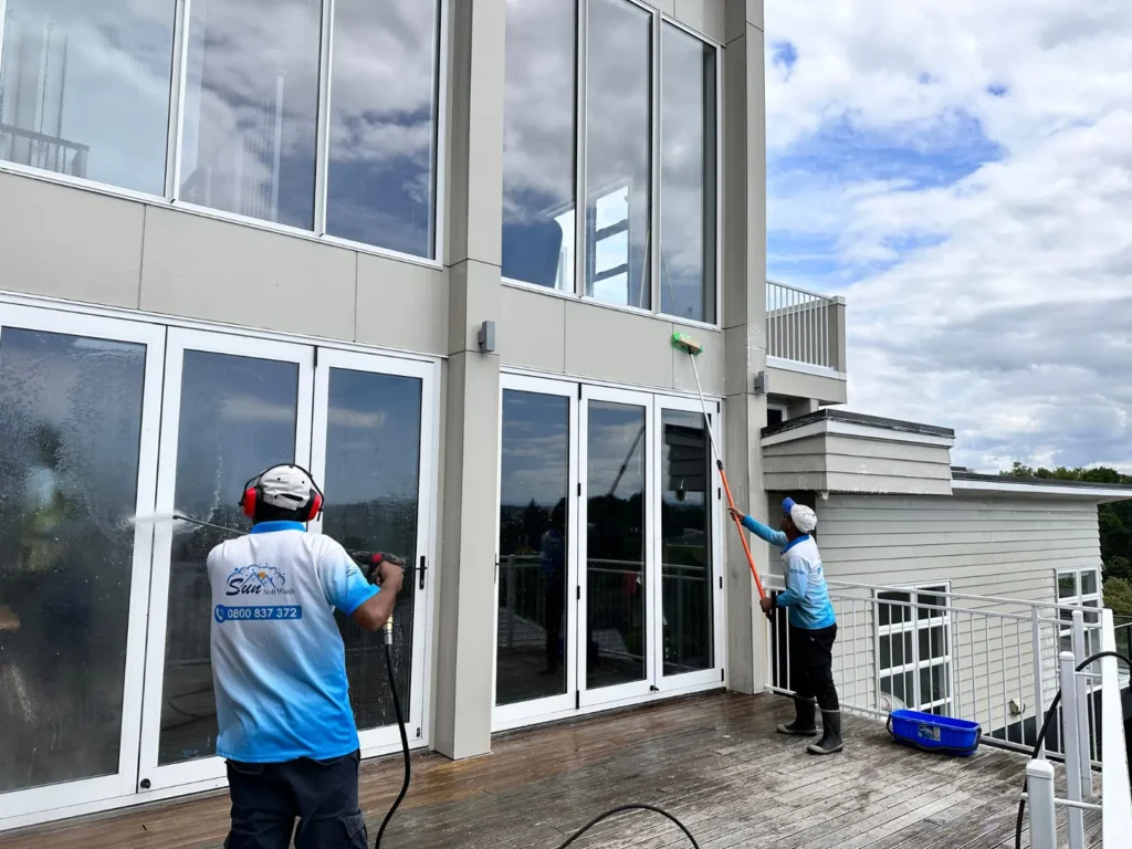 Commercial Exterior Window Cleaning Cost in NZ: Pricing Guide 3 Commercial shop exterior wash before and after NZ